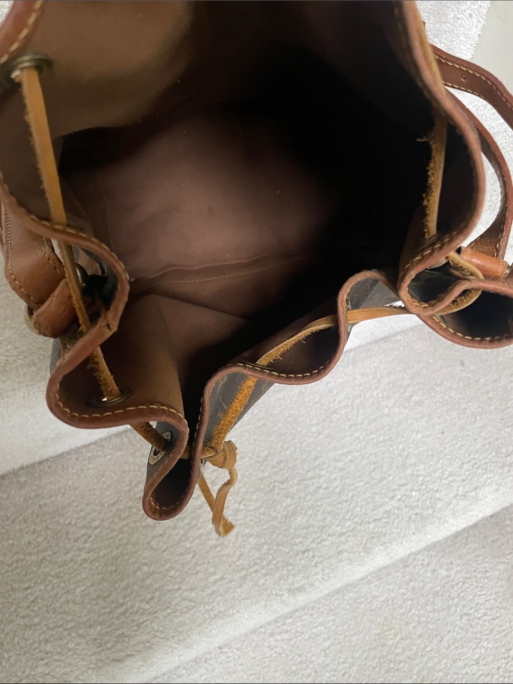 Vintage Louis Vuitton Monogram Canvas Drawstring Bucket Bag - Brown/Tan - Picture 9 of 9